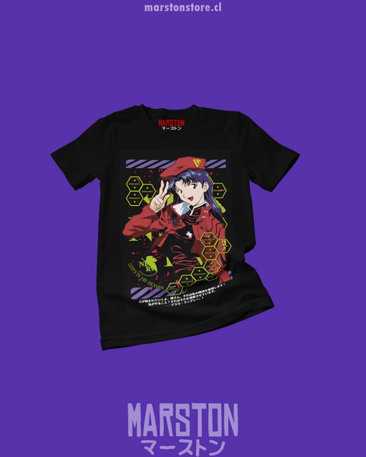 Polera negra Neon Genesis Evangelion con diseño inspirado en el anime