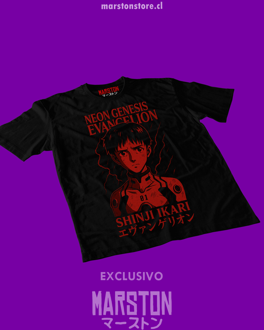 Polera negra Neon Genesis Evangelion con diseño inspirado en el anime