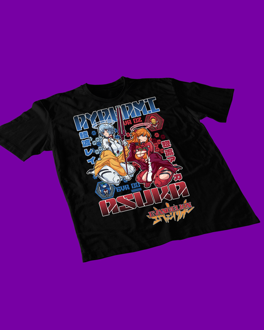 Polera negra Neon Genesis Evangelion con diseño inspirado en el anime