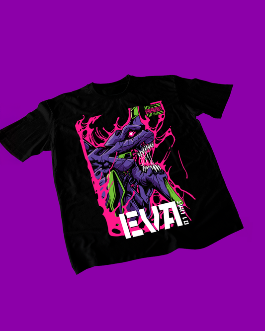 Polera negra Neon Genesis Evangelion con diseño inspirado en el anime