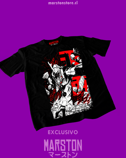 Polera negra Neon Genesis Evangelion con diseño inspirado en el anime