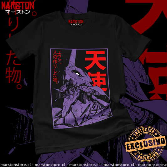 Polera negra Neon Genesis Evangelion con diseño de EVA-01
