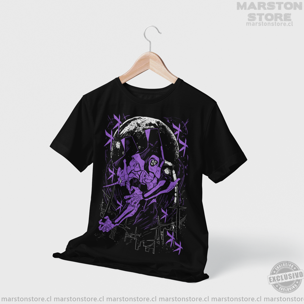 Polera negra Neon Genesis Evangelion con diseño de EVA-01