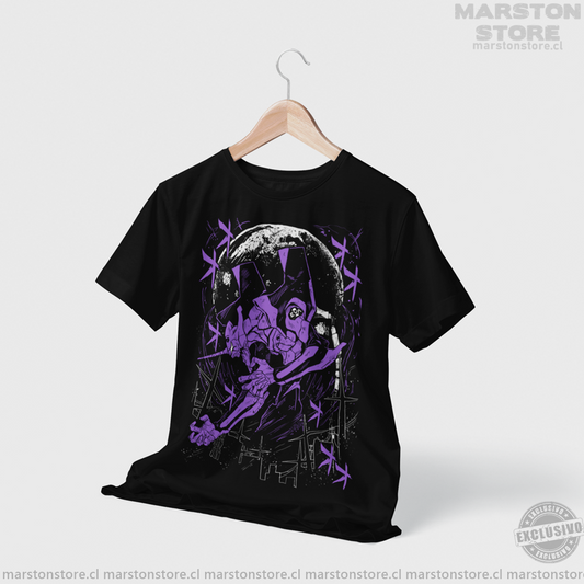 Polera negra Neon Genesis Evangelion con diseño de EVA-01