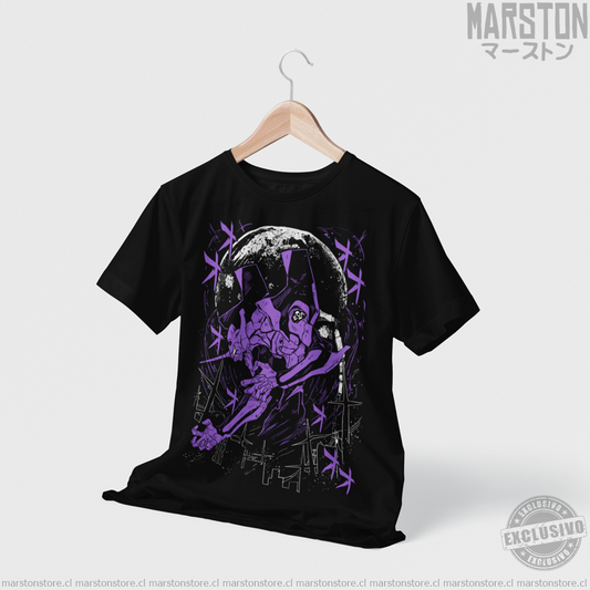 Polera negra Neon Genesis Evangelion con diseño de EVA-01