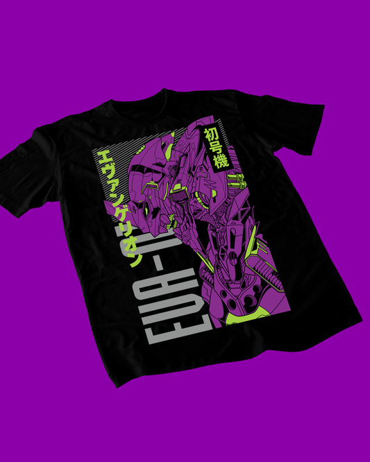 Polera negra Neon Genesis Evangelion con diseño de EVA-01