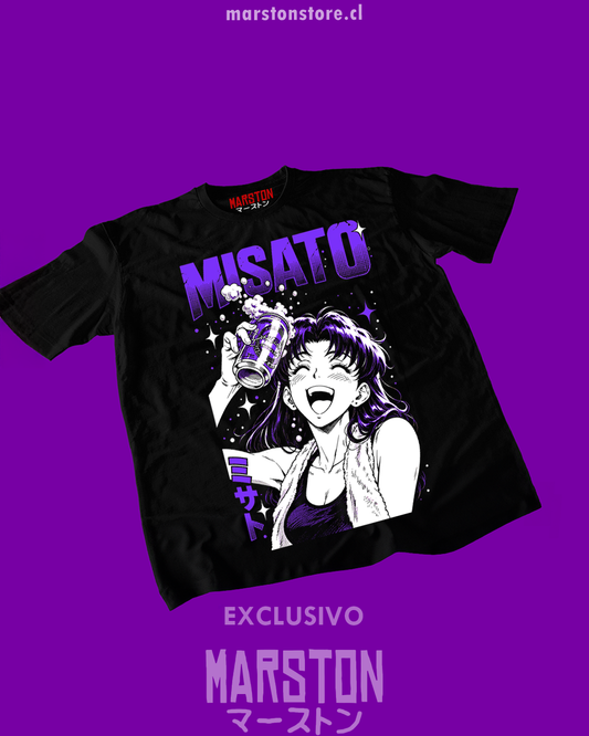Polera negra Neon Genesis Evangelion con diseño de Misato Katsuragi