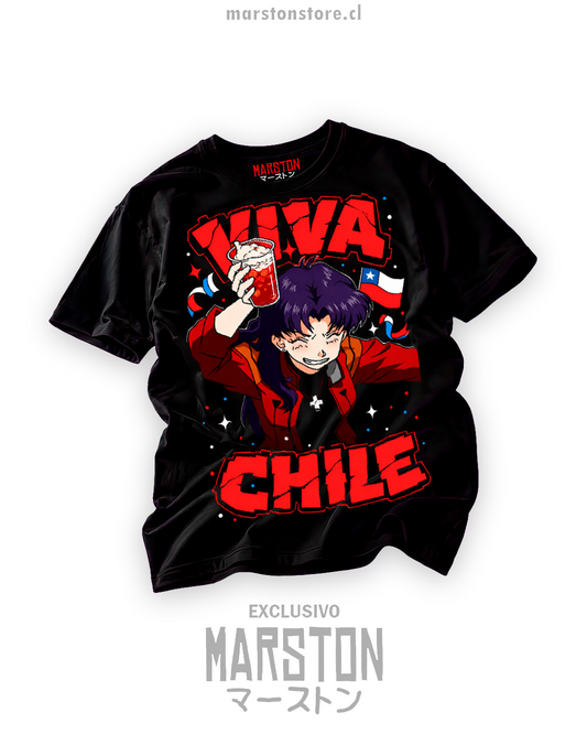 Polera negra Neon Genesis Evangelion Misato Katsuragi Viva Chile fiestas patrias 18 de septiembre