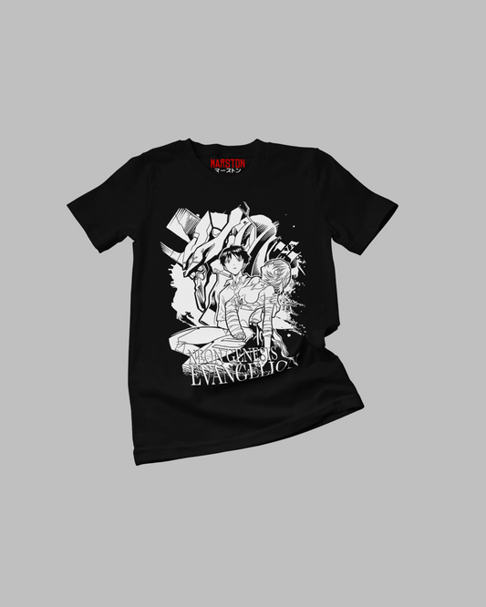 Polera negra Neon Genesis Evangelion con Rei Ayanami y Shinji Ikari