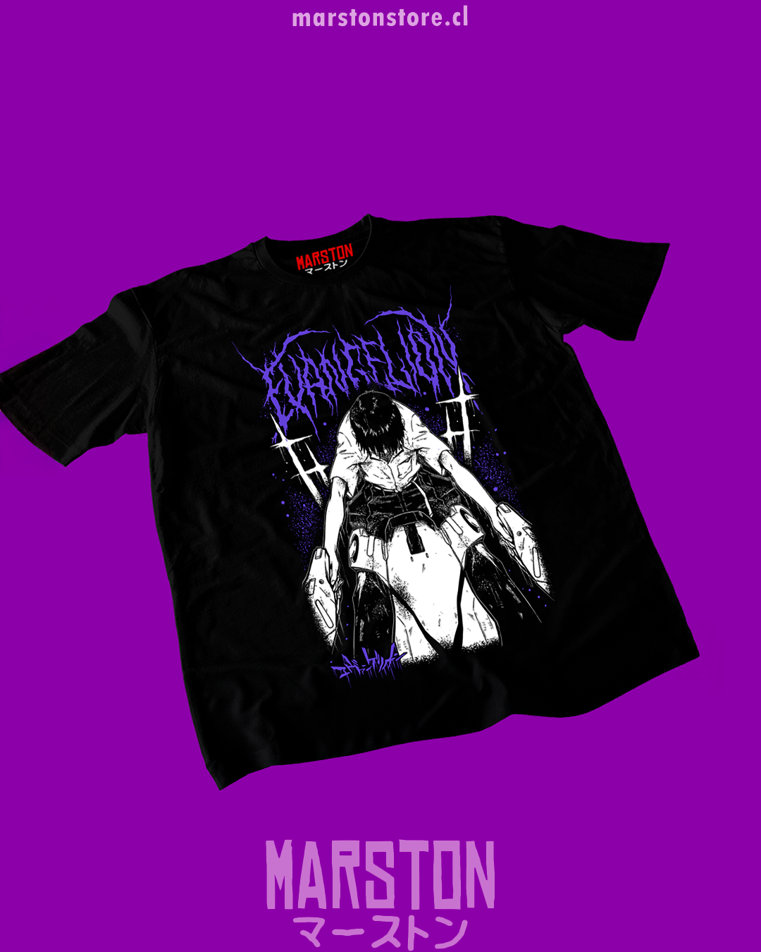 Polera negra Neon Genesis Evangelion con diseño de Shinji Ikari