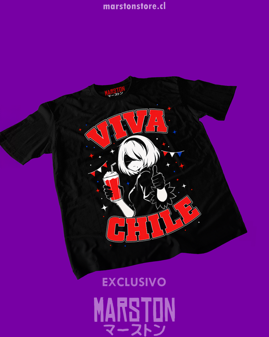 Polera negra NieR: Automata de 2B con diseño especial del 18 de Septiembre