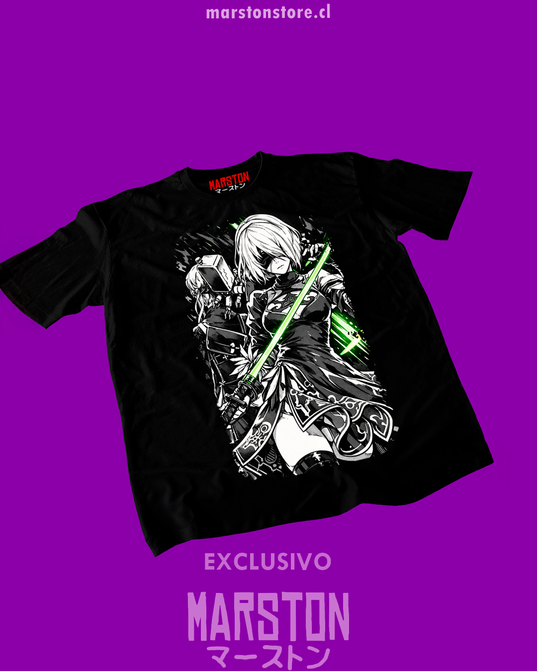 Polera negra NieR: Automata con diseño de 2B