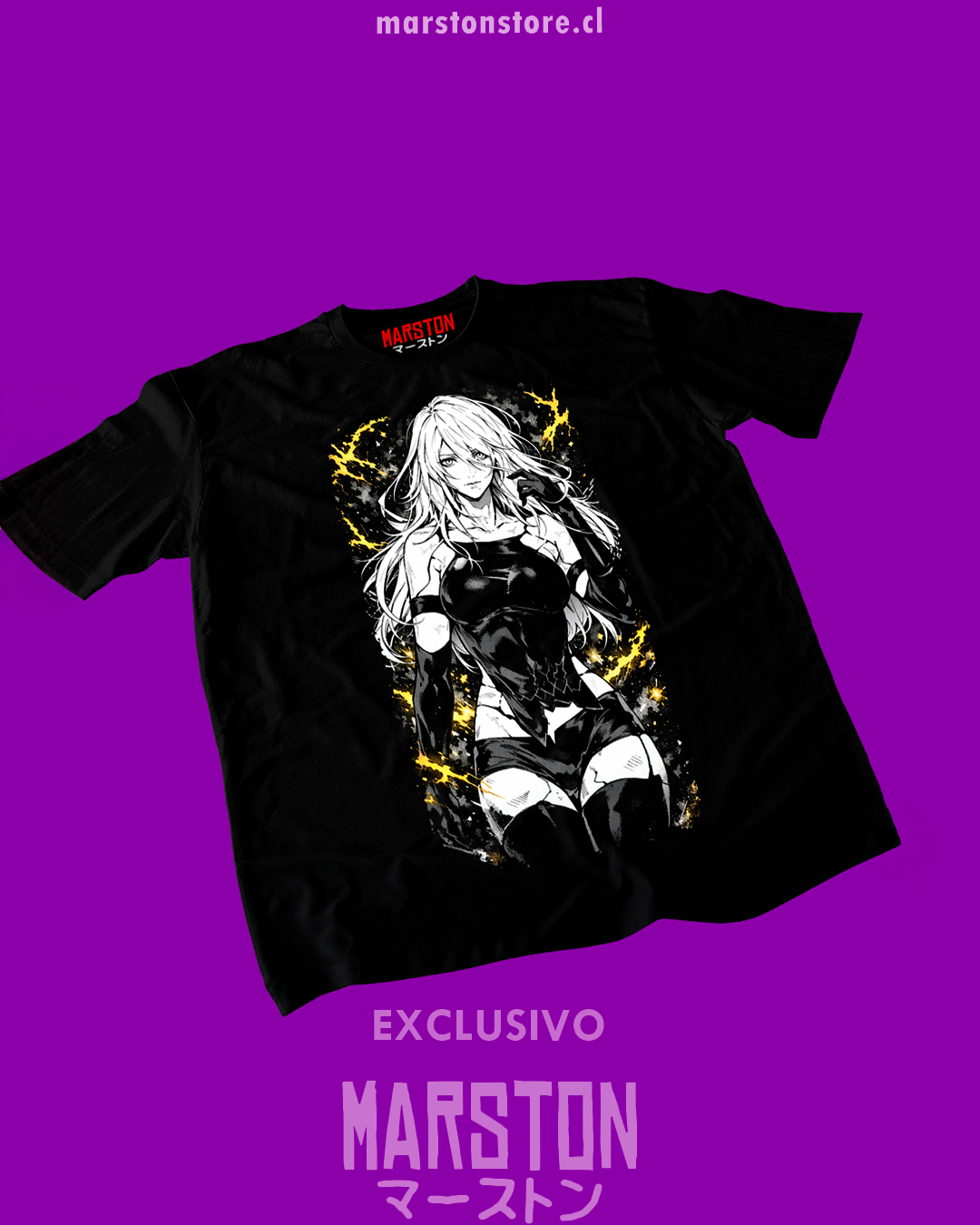 Polera negra NieR: Automata con diseño de A2