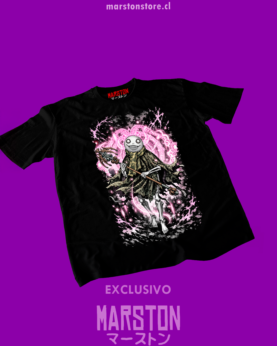 Polera negra NieR Replicant con diseño de Emil