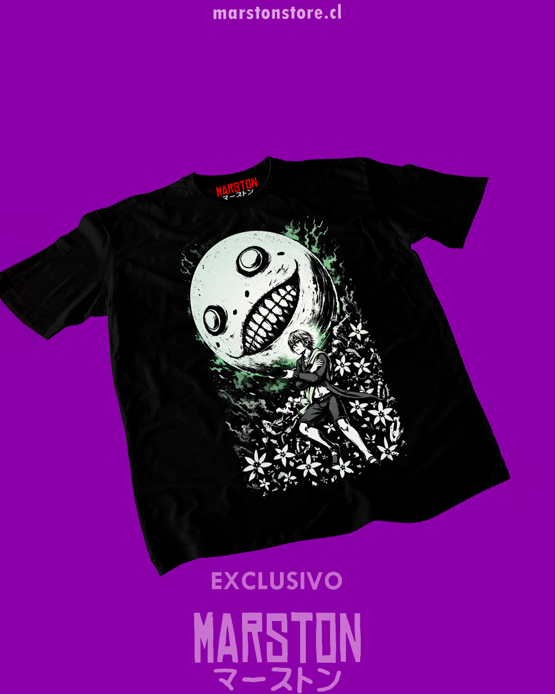 Polera negra NieR Replicant con diseño de Emil