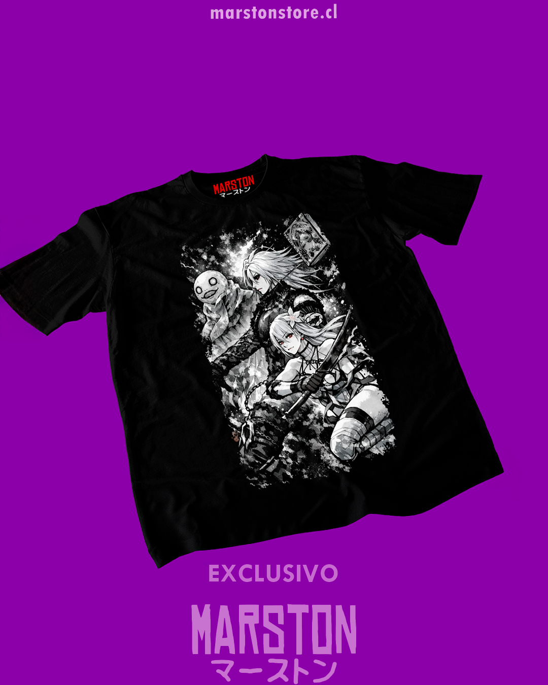 Polera negra NieR Replicant con Kainé, Nier, Emil y Grimoire Weiss