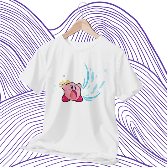 Polera blanca Nintendo con diseño de Kirby