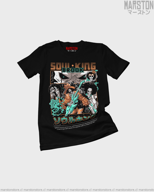 Polera negra One Piece con diseño de Brook