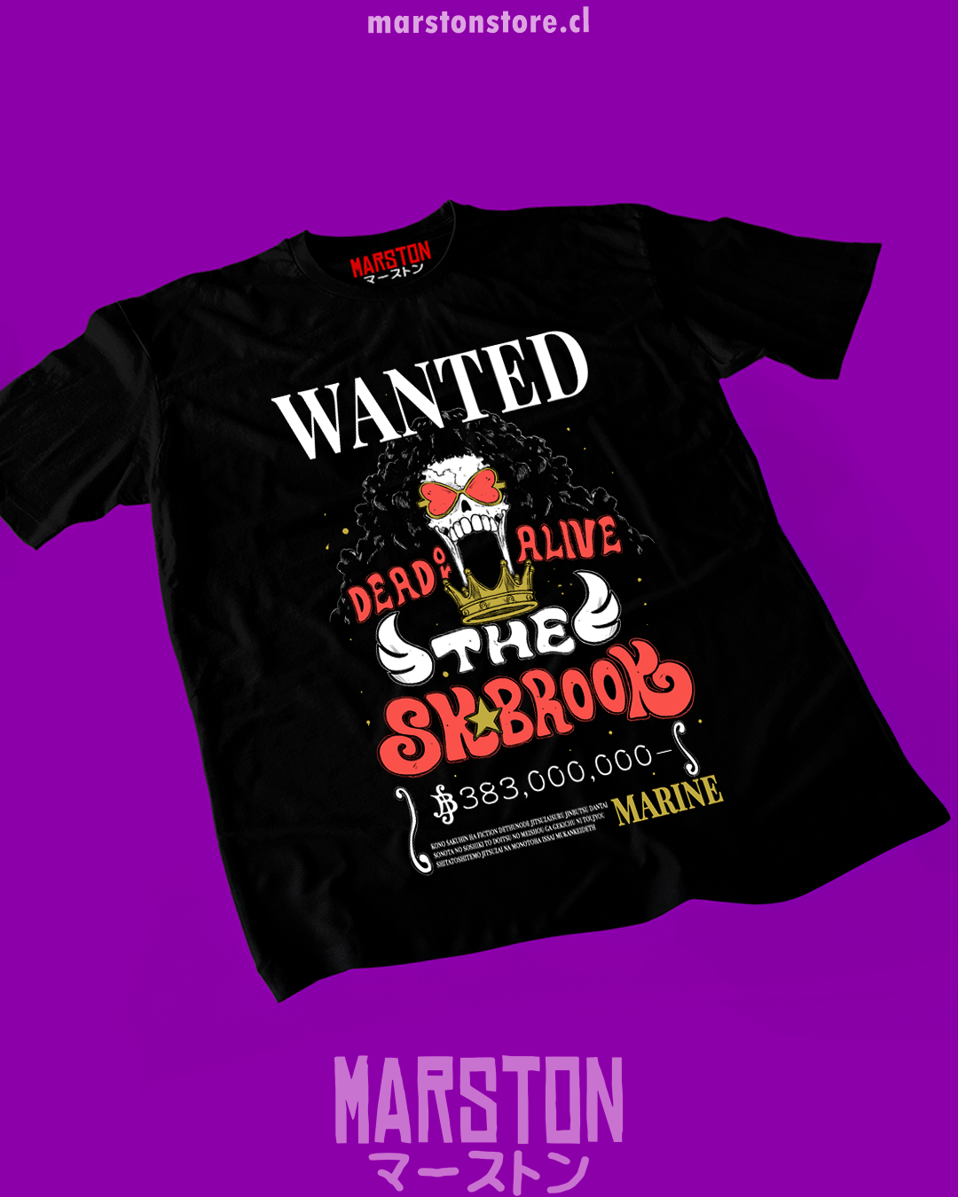Polera negra One Piece con diseño de Brook
