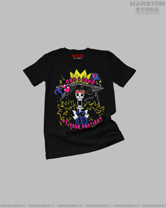 Polera negra One Piece con diseño de Brook