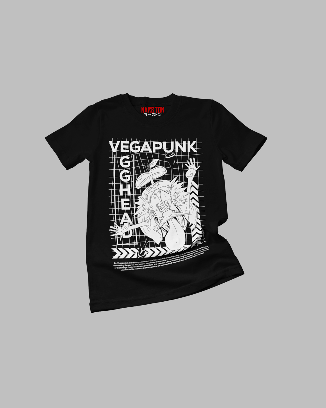 Polera negra One Piece con diseño inspirado en el arco de Egghead