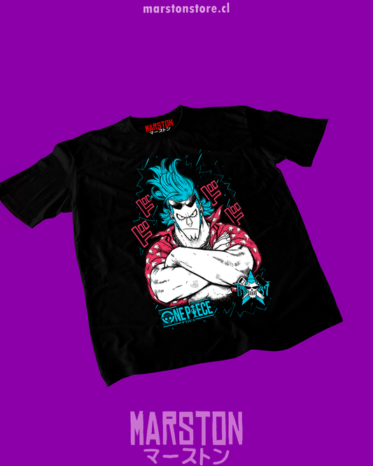 Polera negra One Piece con diseño de Franky