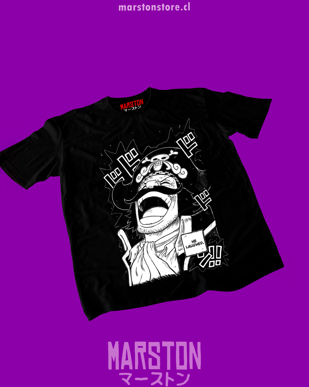 Polera negra One Piece con diseño de Gol D. Roger