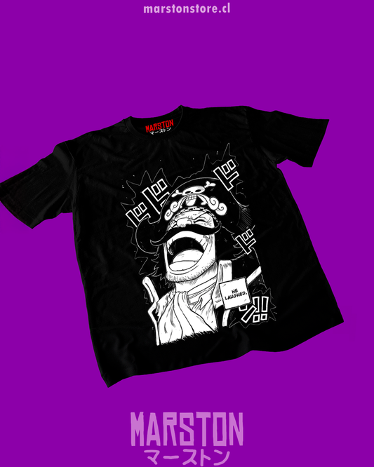 Polera negra One Piece con diseño de Gol D. Roger