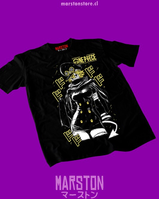 Polera negra One Piece con diseño de Manmayer Gunko