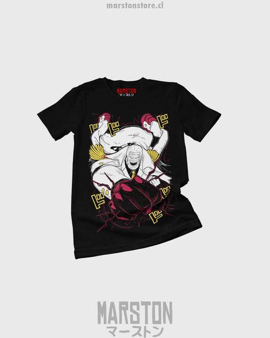 Polera negra One Piece con diseño de Monkey D. Garp