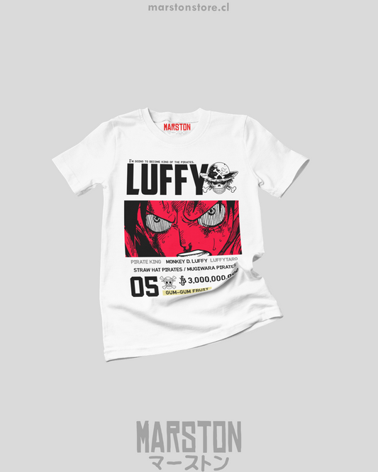 Polera blanca One Piece con diseño de Monkey D. Luffy
