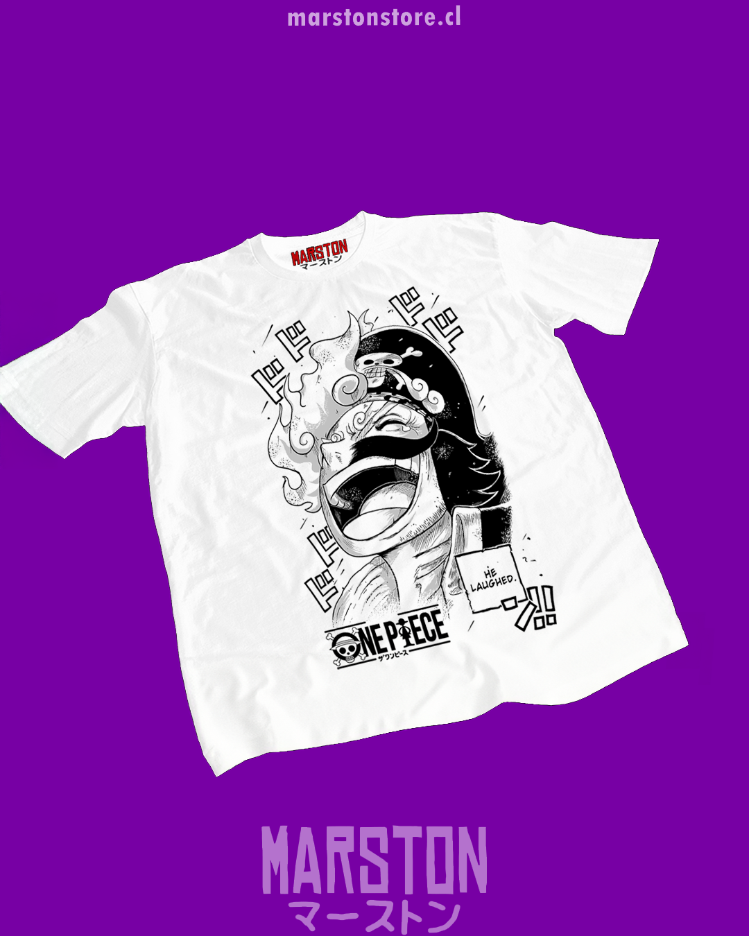 Polera blanca One Piece con Monkey D. Luffy y Gol D. Roger