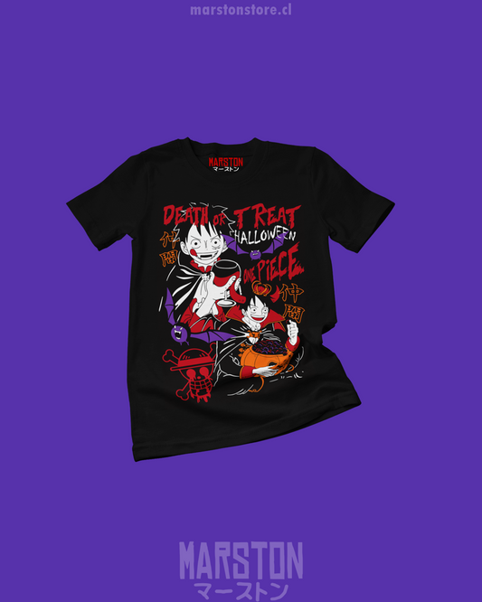 Polera negra One Piece con Monkey D. Luffy en diseño de Halloween