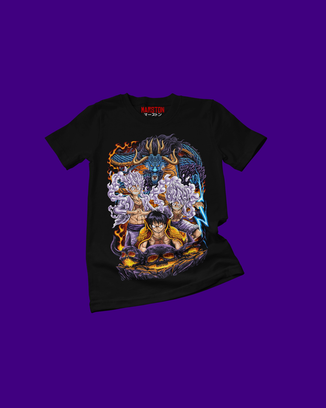 Polera negra One Piece con diseño de Monkey D. Luffy
