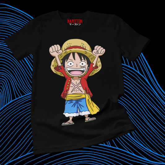 Polera negra One Piece con diseño de Monkey D. Luffy
