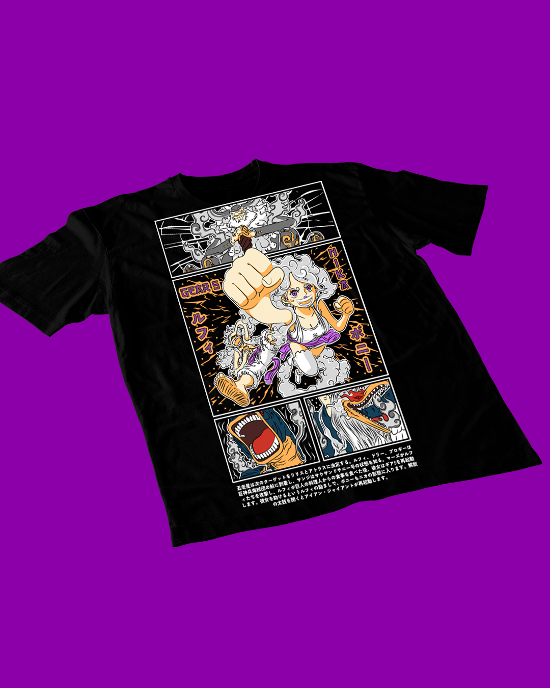 Polera negra One Piece con diseño de Monkey D. Luffy