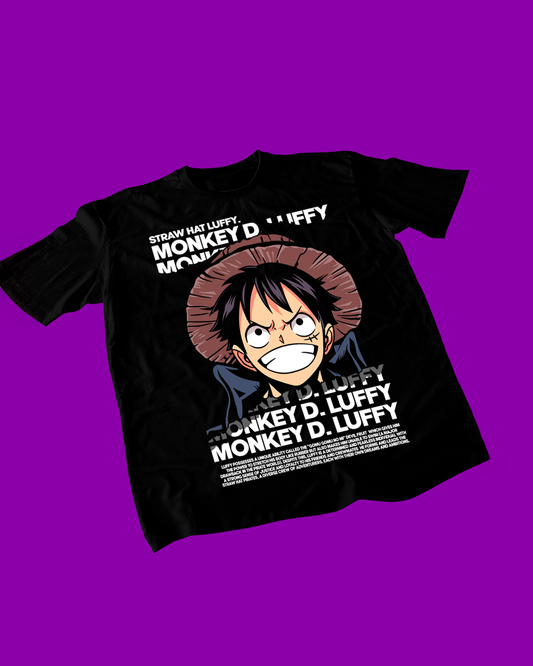 Polera negra One Piece con diseño de Monkey D. Luffy