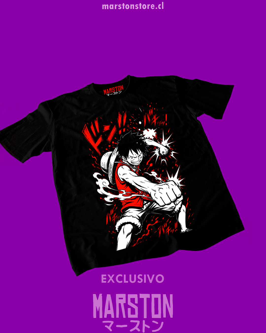 Polera negra One Piece con diseño de Monkey D. Luffy