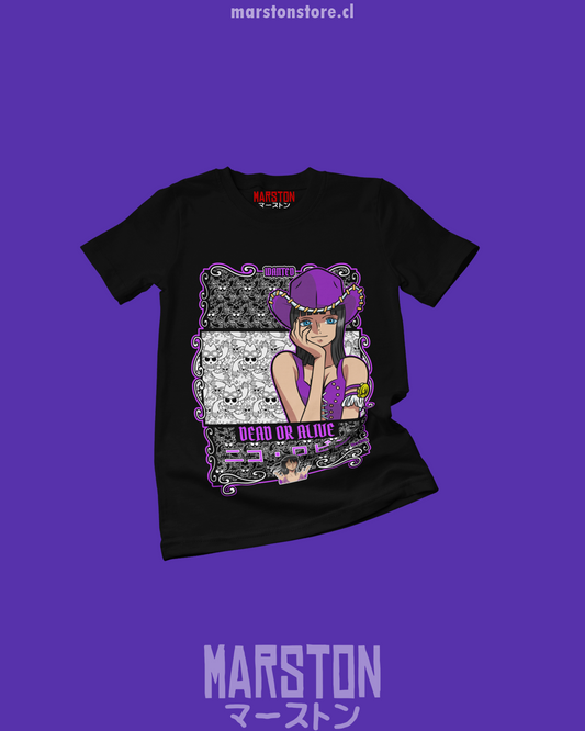 Polera negra One Piece con diseño de Nico Robin