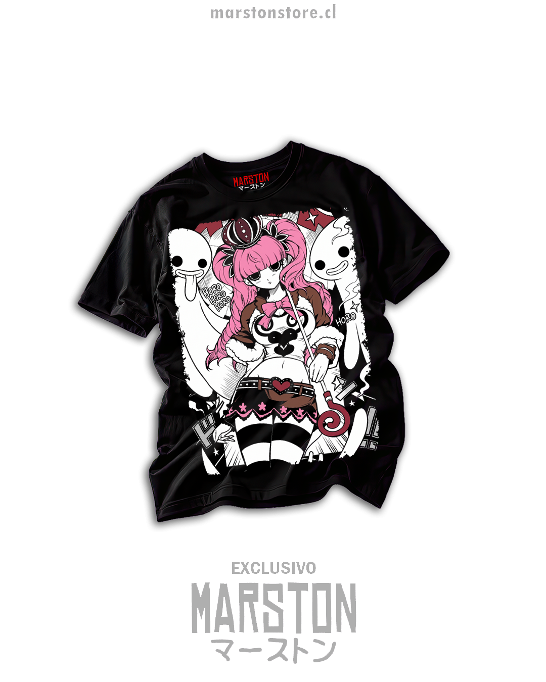 Polera negra One Piece con Perona y fantasmas