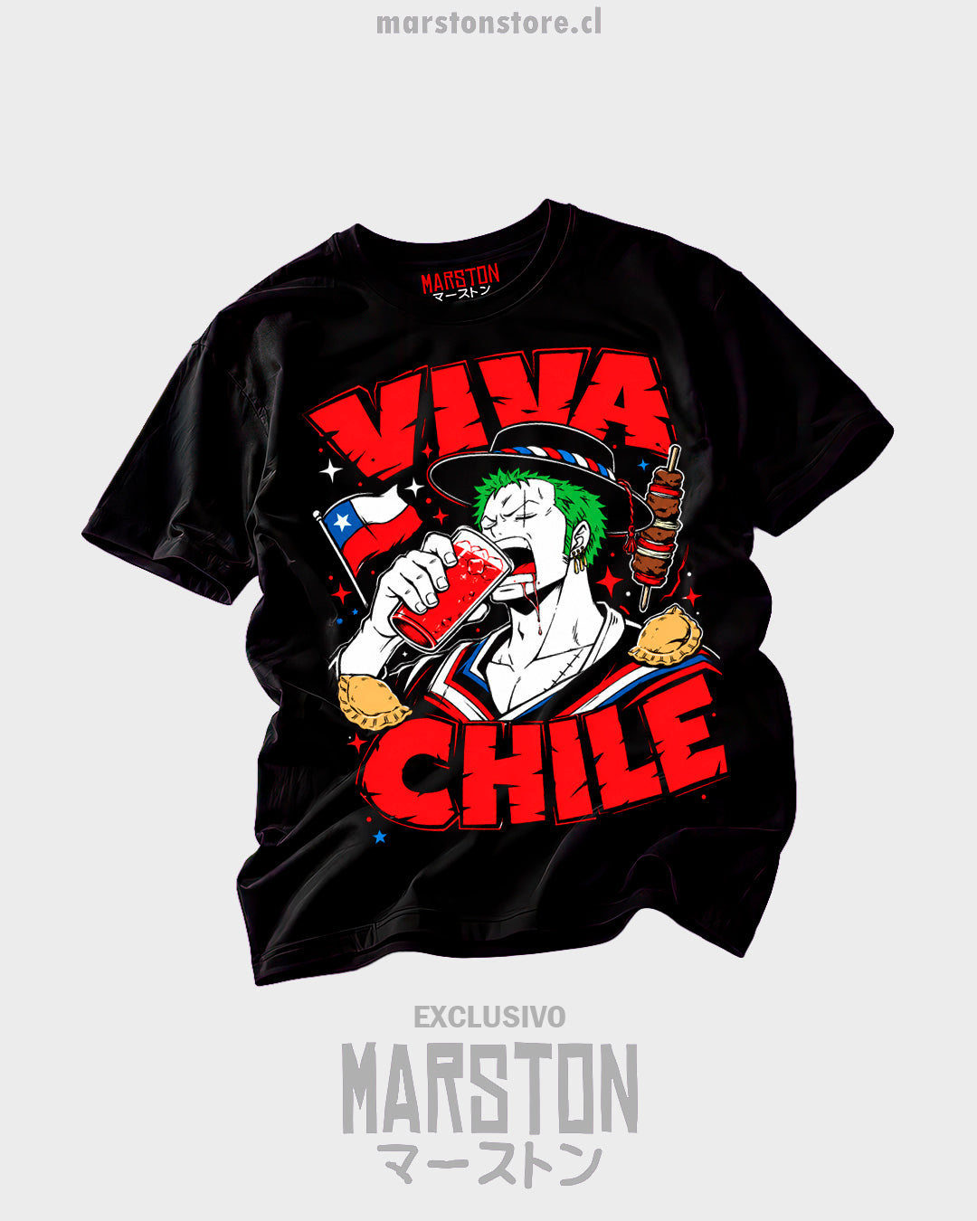 Polera negra One Piece Roronoa Zoro Huaso Fiestas Patrias