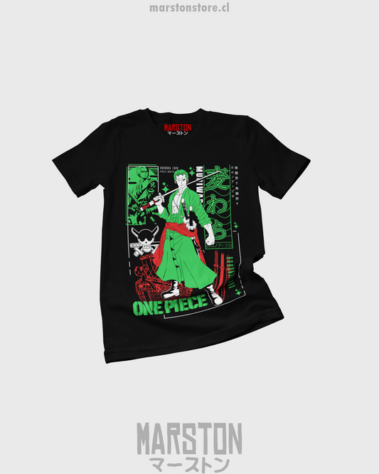 Polera negra One Piece con diseño de Roronoa Zoro