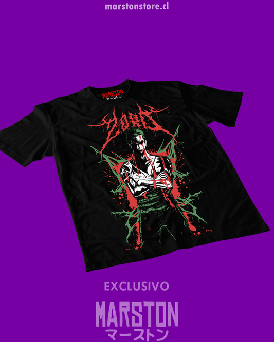 Polera negra One Piece con diseño de Roronoa Zoro