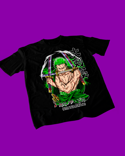 Polera negra One Piece con diseño de Roronoa Zoro
