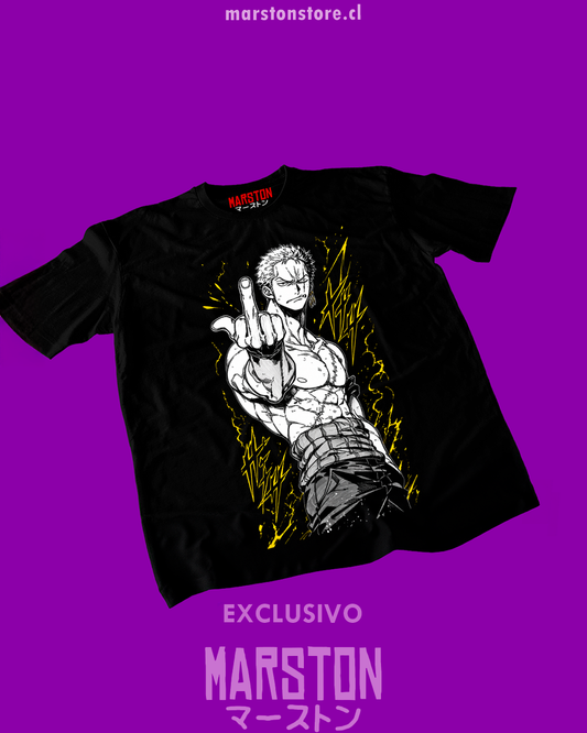 Polera negra One Piece con diseño de Roronoa Zoro