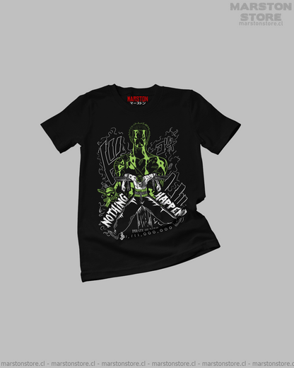 Polera negra One Piece con diseño de Roronoa Zoro