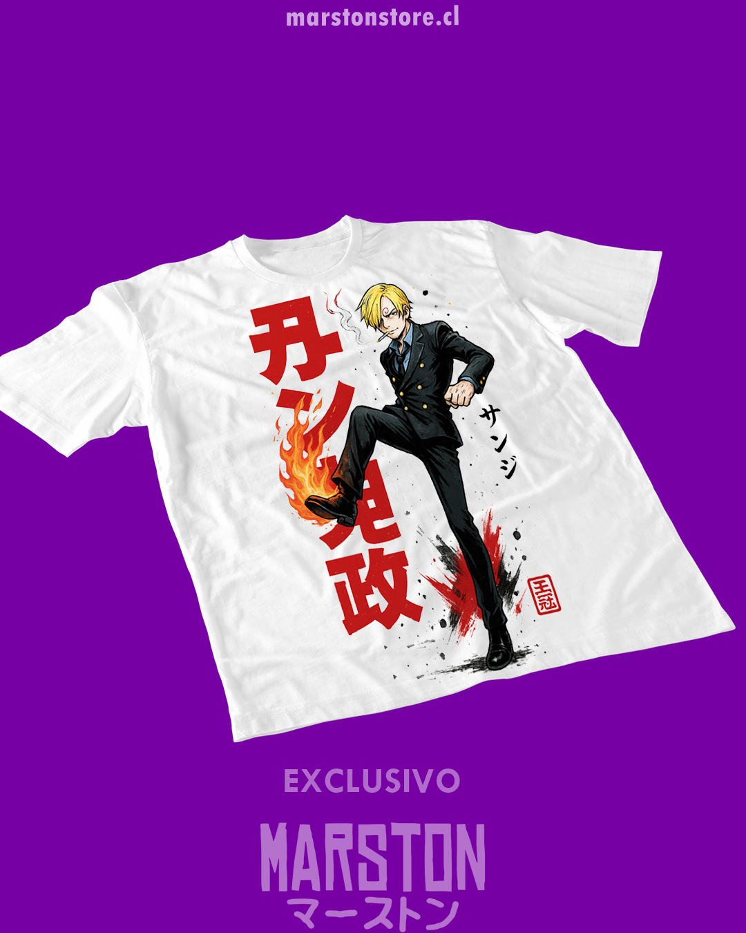 Polera blanca One Piece con diseño de Sanji