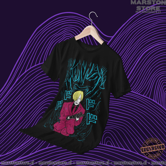 Polera negra One Piece con diseño de Sanji