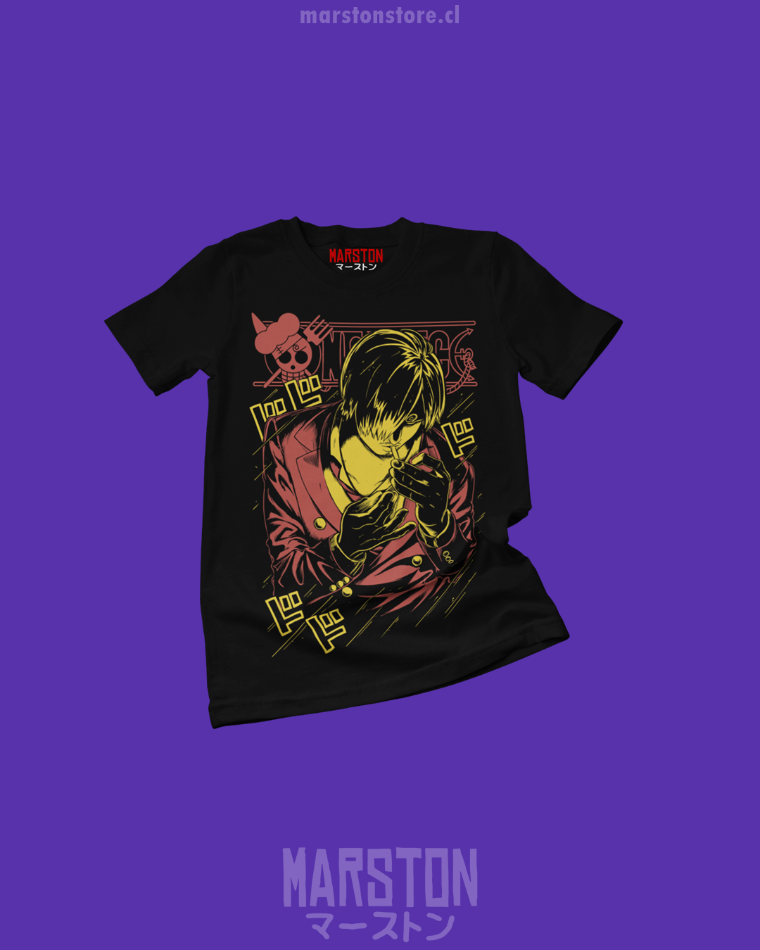 Polera negra One Piece con diseño de Sanji
