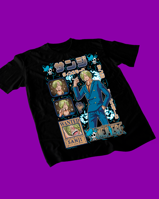 Polera negra One Piece con diseño de Sanji